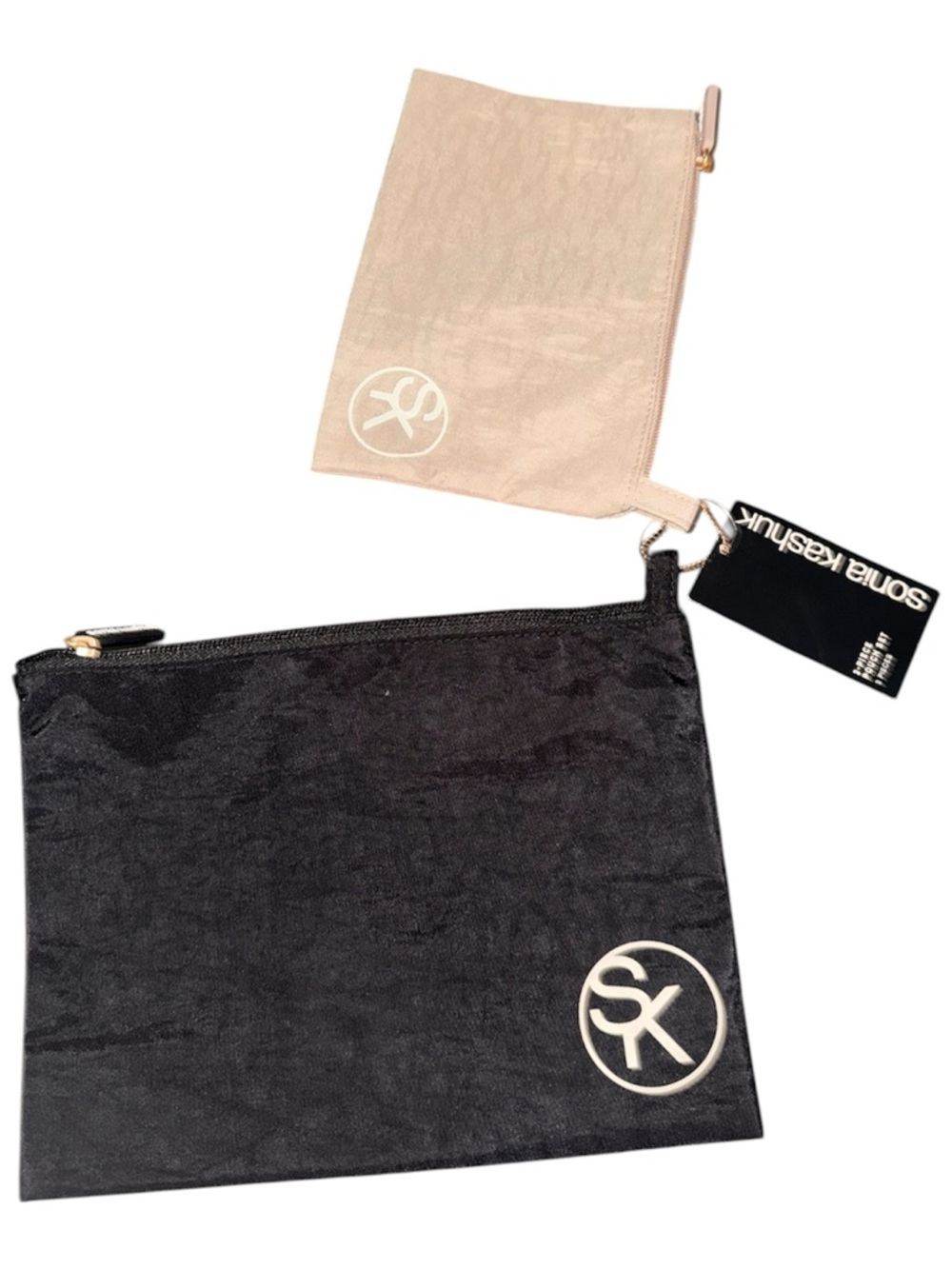 Sonia Kashuk Black and Nude Logo Zip Pouch Set